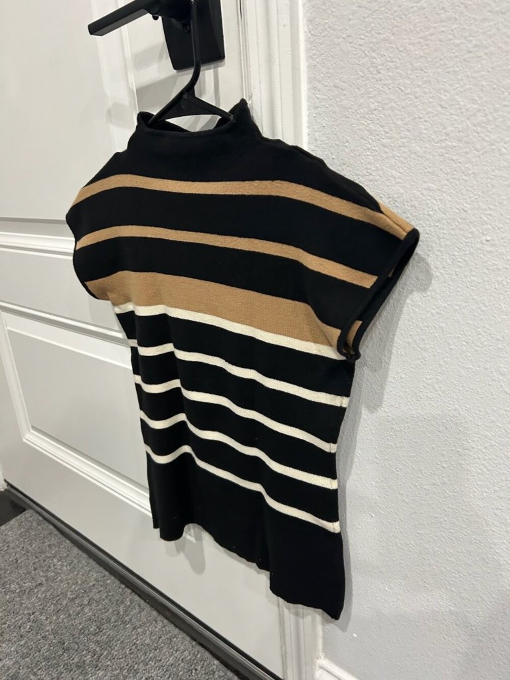 INC International Concepts Striped Mock Neck Short Sleeve Knit Sweater Top Chic - Picture 3 of 8